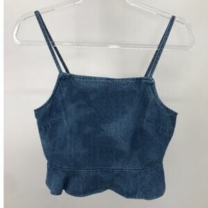 American Eagle Denim Ruffle Trim Sleeveless Smocked Crop Top S Peplum